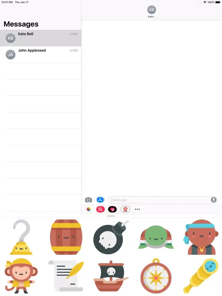 Ảnh chụp màn hình của Kawaii Pirates Stickers. iPad 