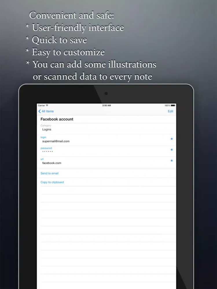 Safebook - saver personal data iPad  Screenshots