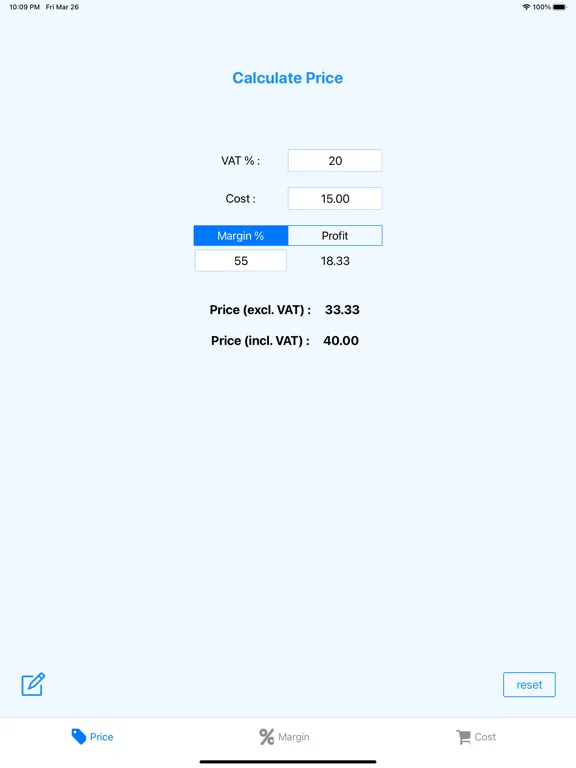 Tangkapan skrin thinkMargin iPad 