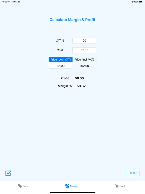 Tangkapan skrin thinkMargin iPad 
