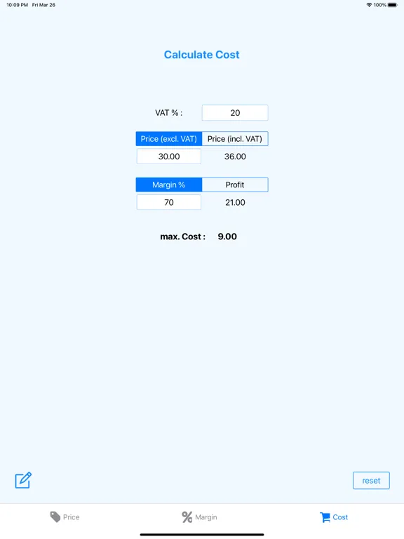 Tangkapan skrin thinkMargin iPad 
