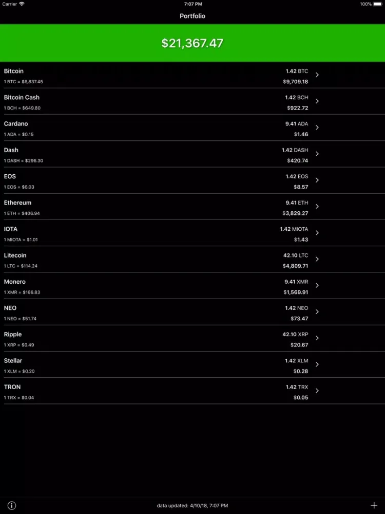 Ảnh chụp màn hình của HODL - Crypto Portfolio Value iPad 