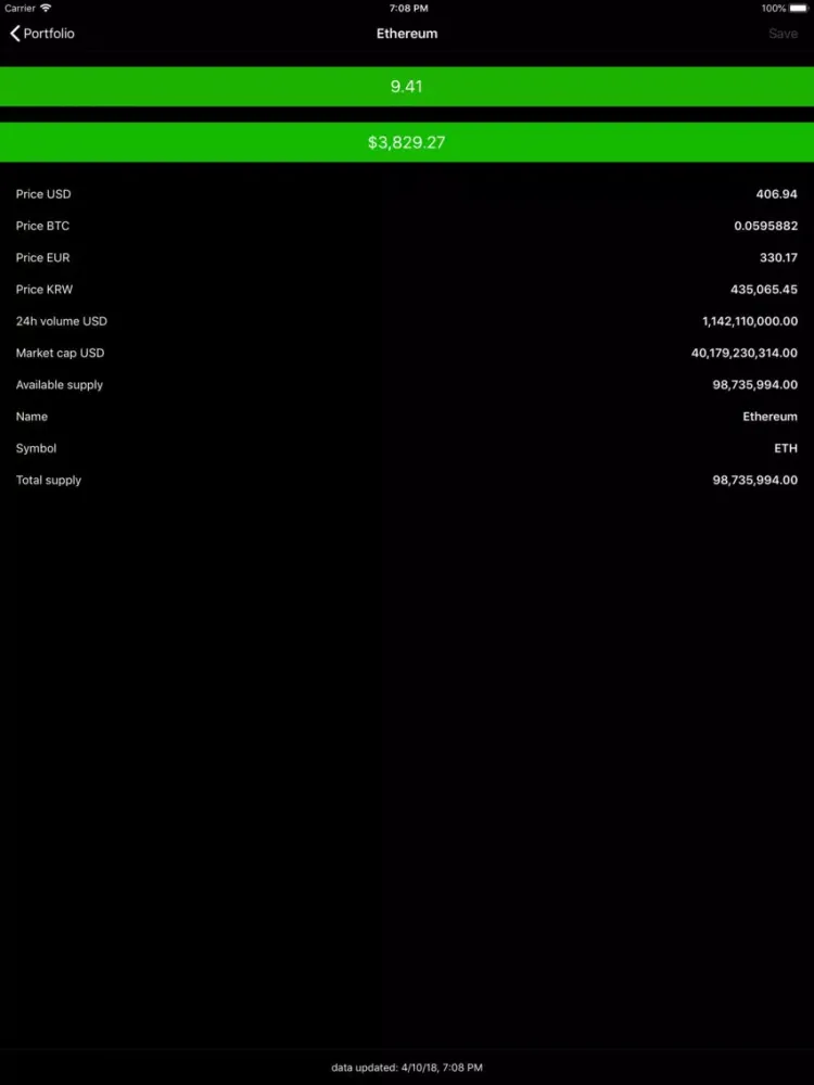 Ảnh chụp màn hình của HODL - Crypto Portfolio Value iPad 