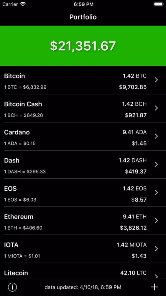 Ảnh chụp màn hình của HODL - Crypto Portfolio Value