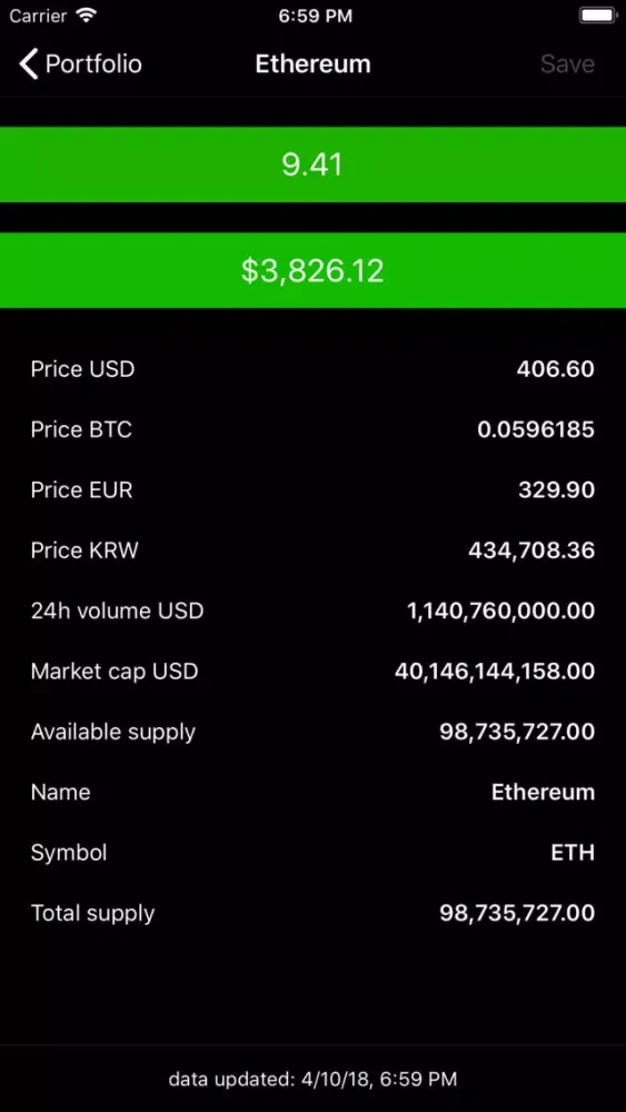 Ảnh chụp màn hình của HODL - Crypto Portfolio Value