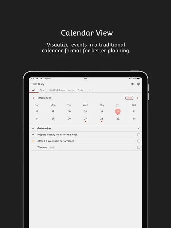 todo diary - simple todo list iPad  سکرین شاٹس