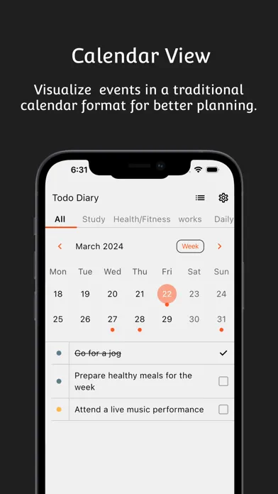 todo diary - simple todo list سکرین شاٹس