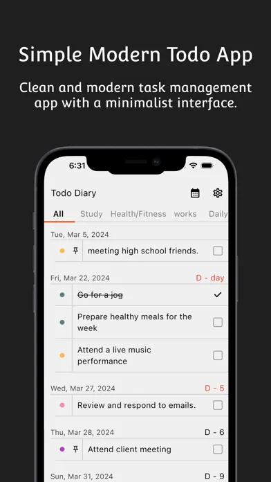 todo diary - simple todo list سکرین شاٹس