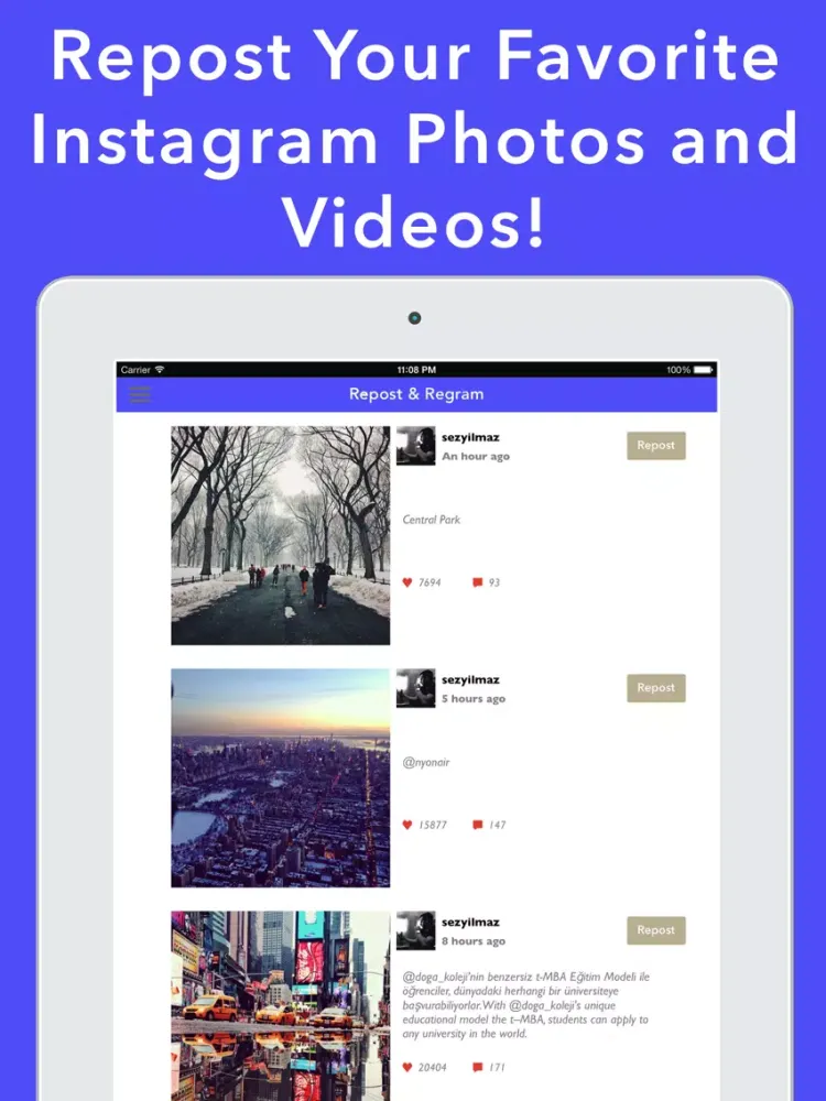 Tangkapan layar Story Reposter + iPad 