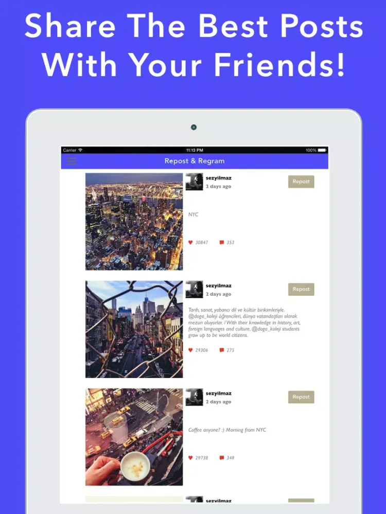 Tangkapan layar Story Reposter + iPad 
