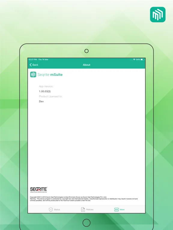 Seqrite mSuite iPad  Ekran Görüntüleri