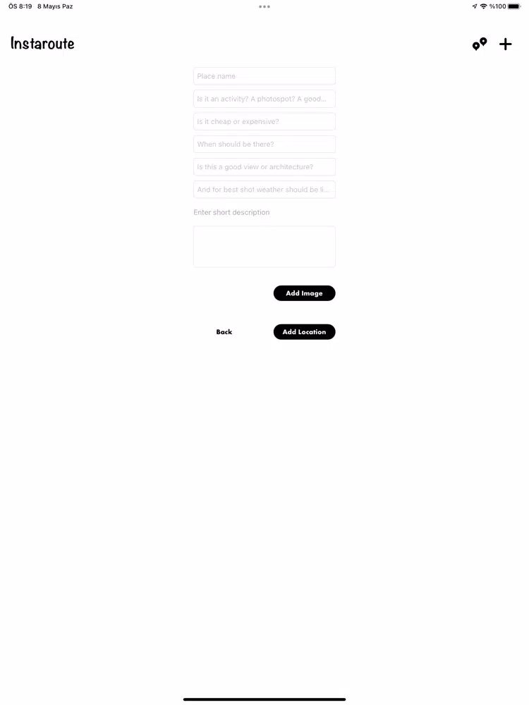 Tangkapan layar Instaroute iPad 