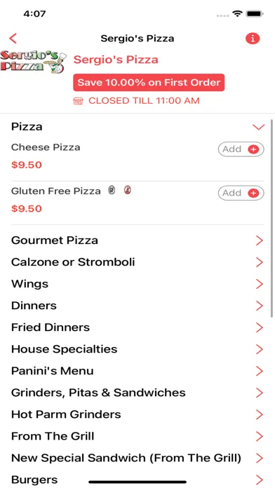 Tangkapan layar Sergio's Pizza