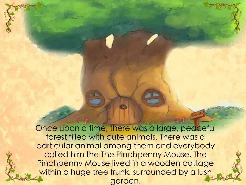 Captures d'écran de "The Pinchpenny Mouse" interactive animated storybook iPad 