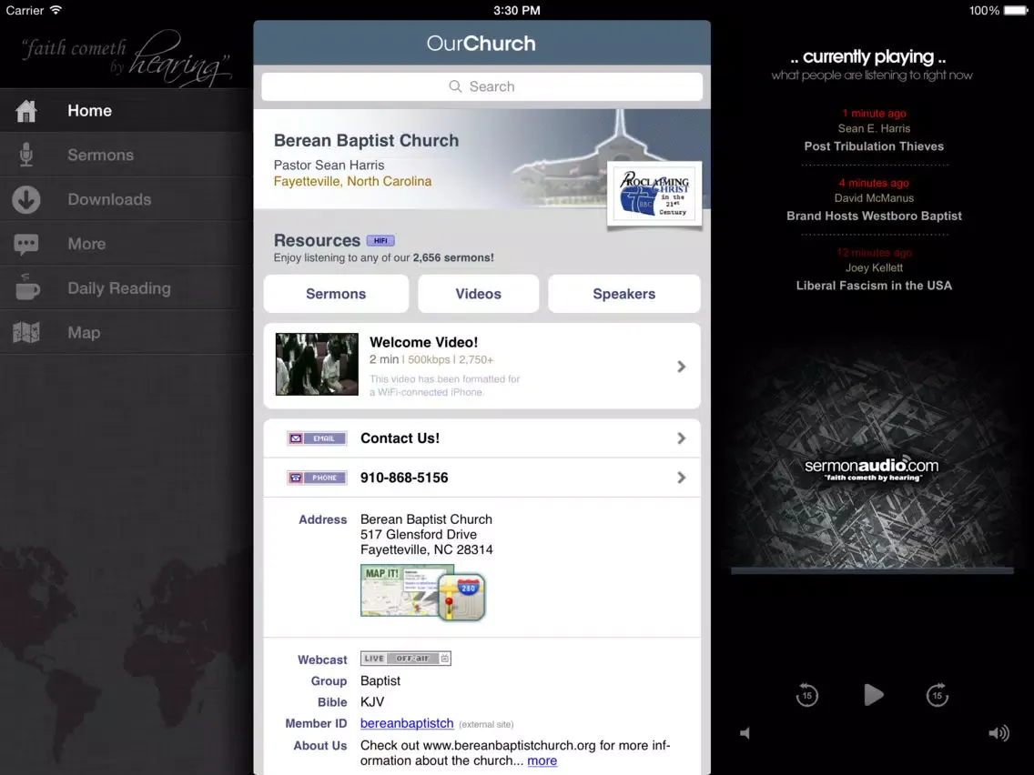 Capturas de pantalla de Berean Baptist Church iPad 