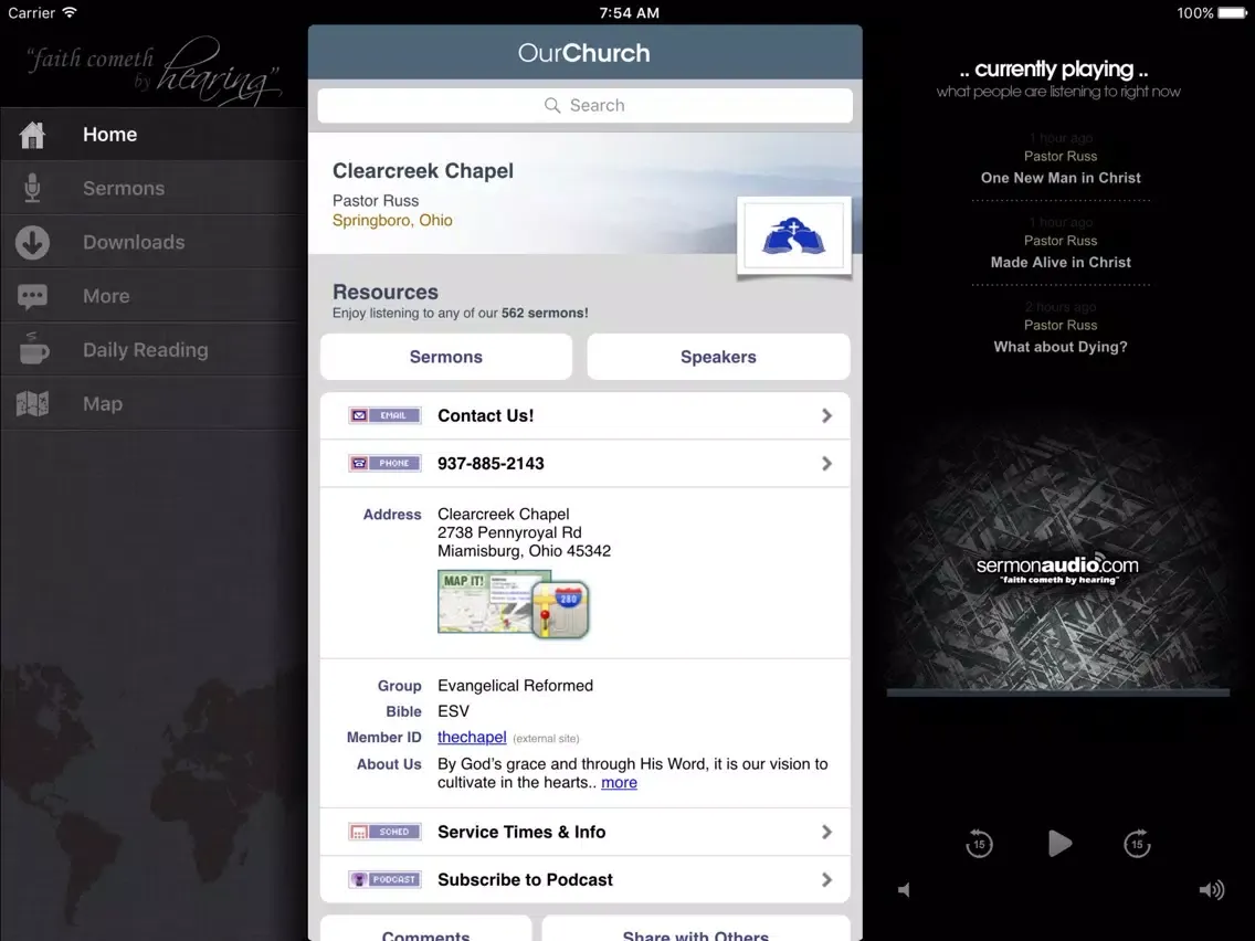 Capturas de tela do Clearcreek Chapel iPad 
