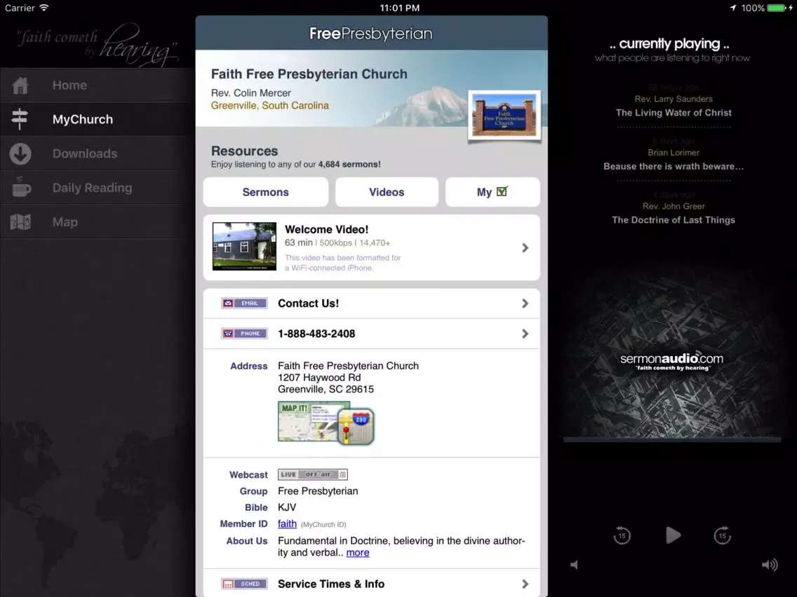 Capturas de tela do Free Presbyterian Church iPad 