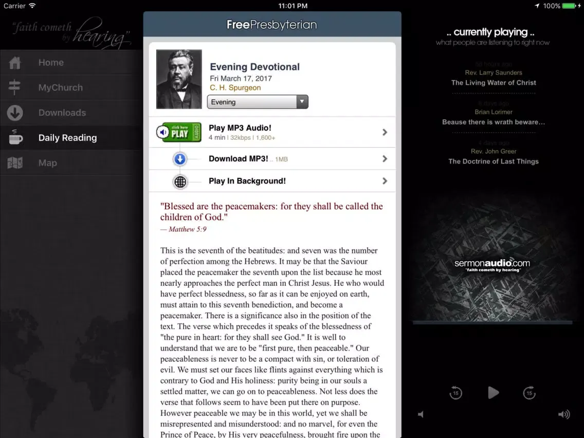 Capturas de tela do Free Presbyterian Church iPad 