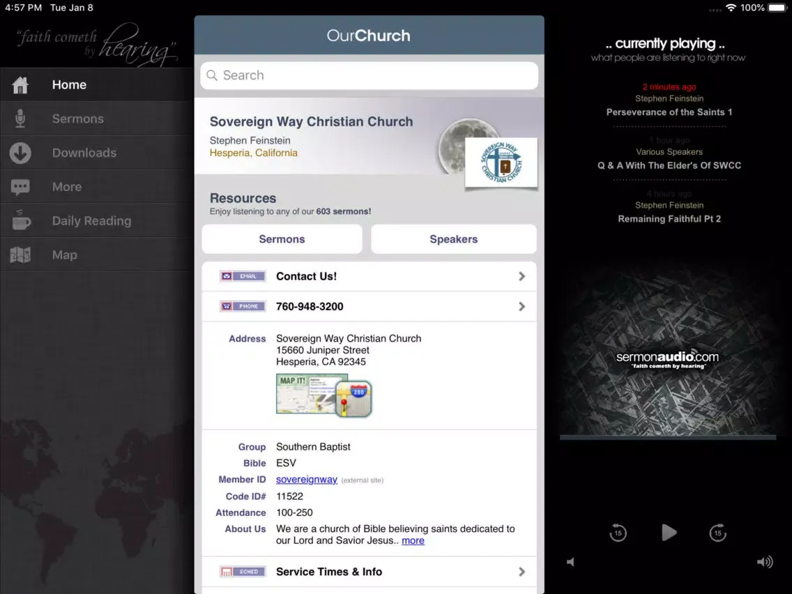 Tangkapan layar Sovereign Way Christian Church iPad 
