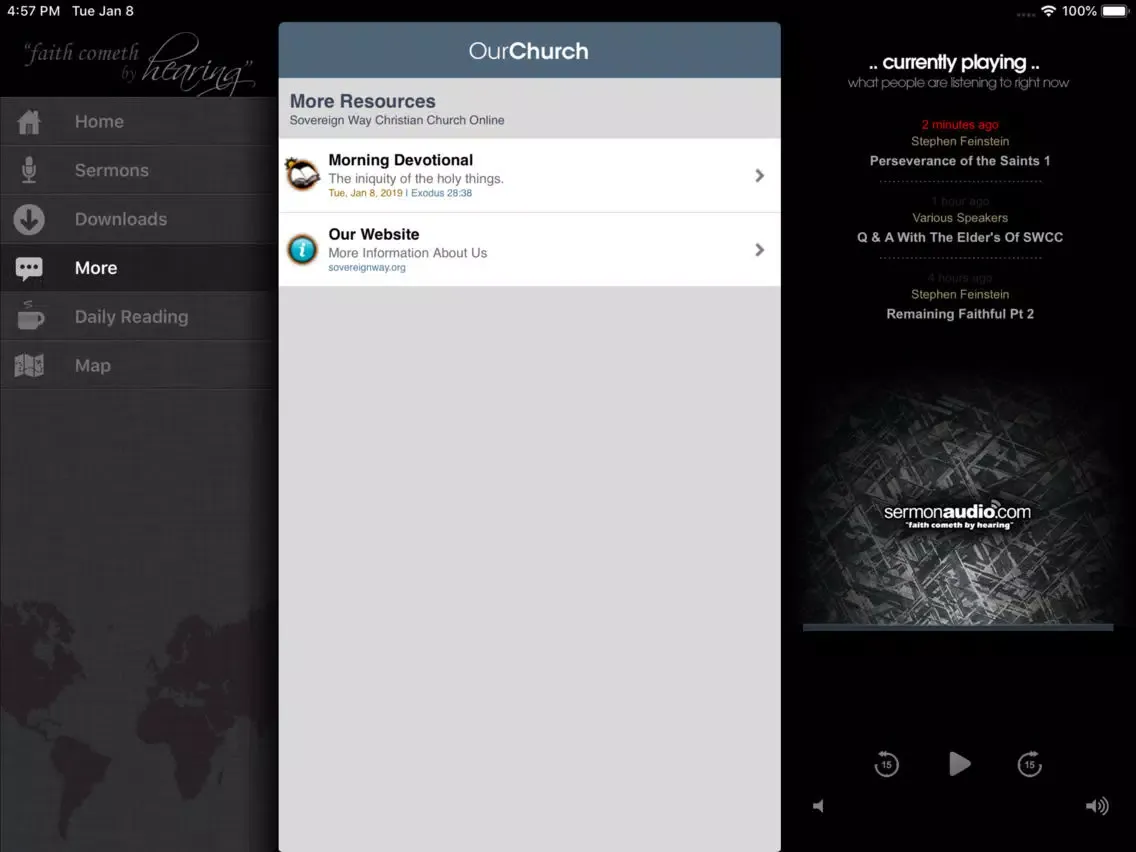 Tangkapan layar Sovereign Way Christian Church iPad 