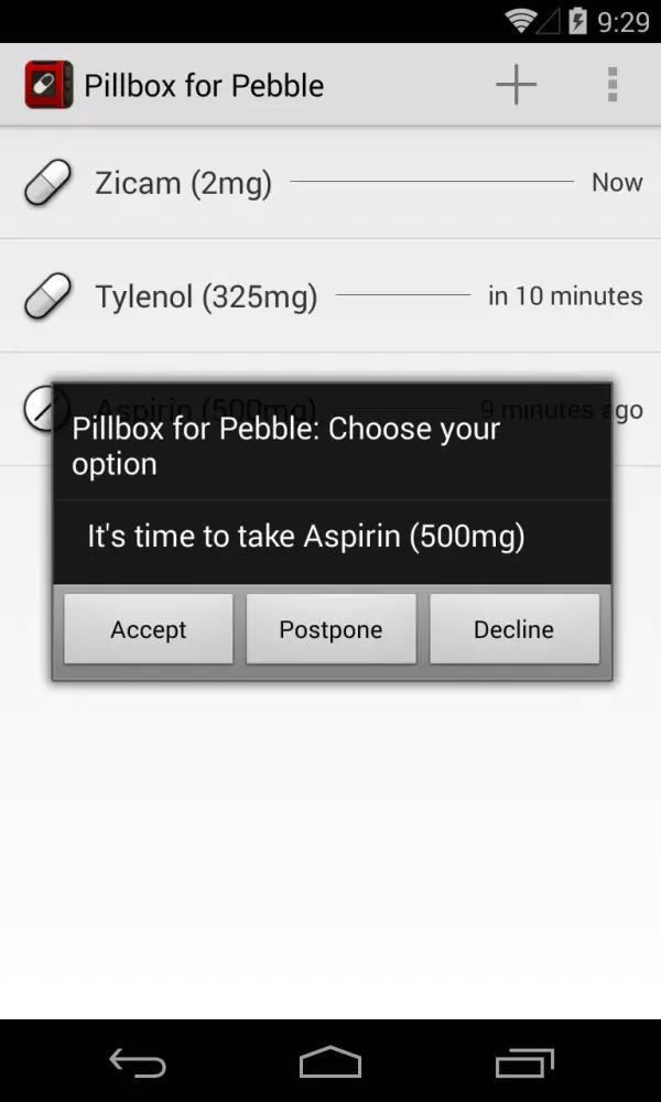 Pillbox for Pebble スクリーンショット