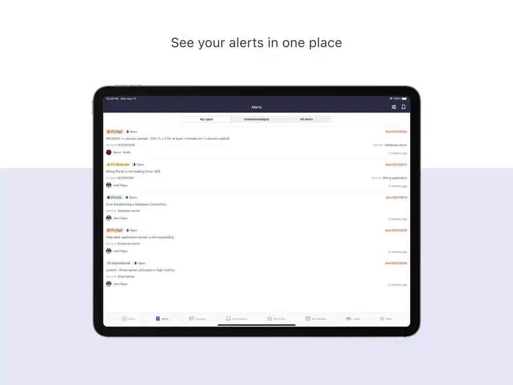 Ảnh chụp màn hình của Lightstep Incident Response iPad 