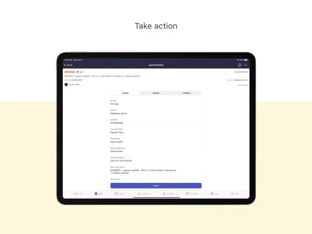 Ảnh chụp màn hình của Lightstep Incident Response iPad 