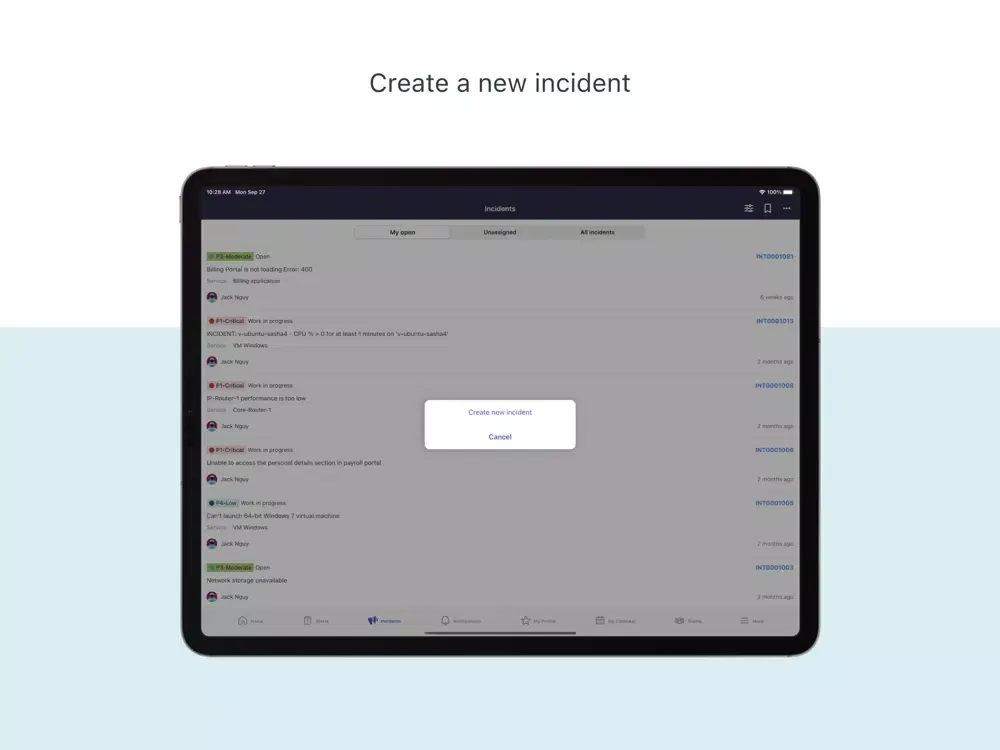 Ảnh chụp màn hình của Lightstep Incident Response iPad 