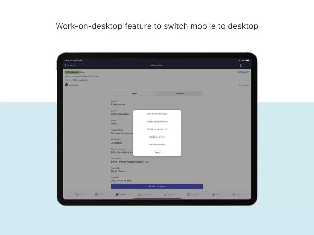 Ảnh chụp màn hình của Lightstep Incident Response iPad 