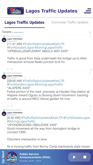 Lagos Traffic Radio 96.1 FM Screenshots