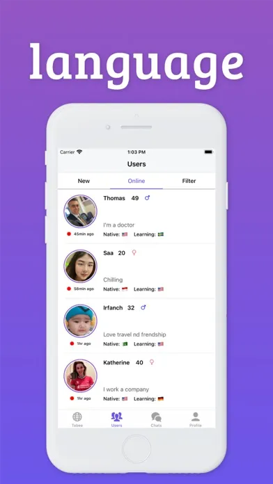 Tabee – Language Exchange Chat Screenshots