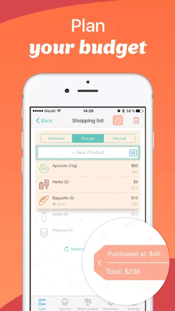 Tangkapan layar Avocadolist Shopping List, Family Grocery Lists