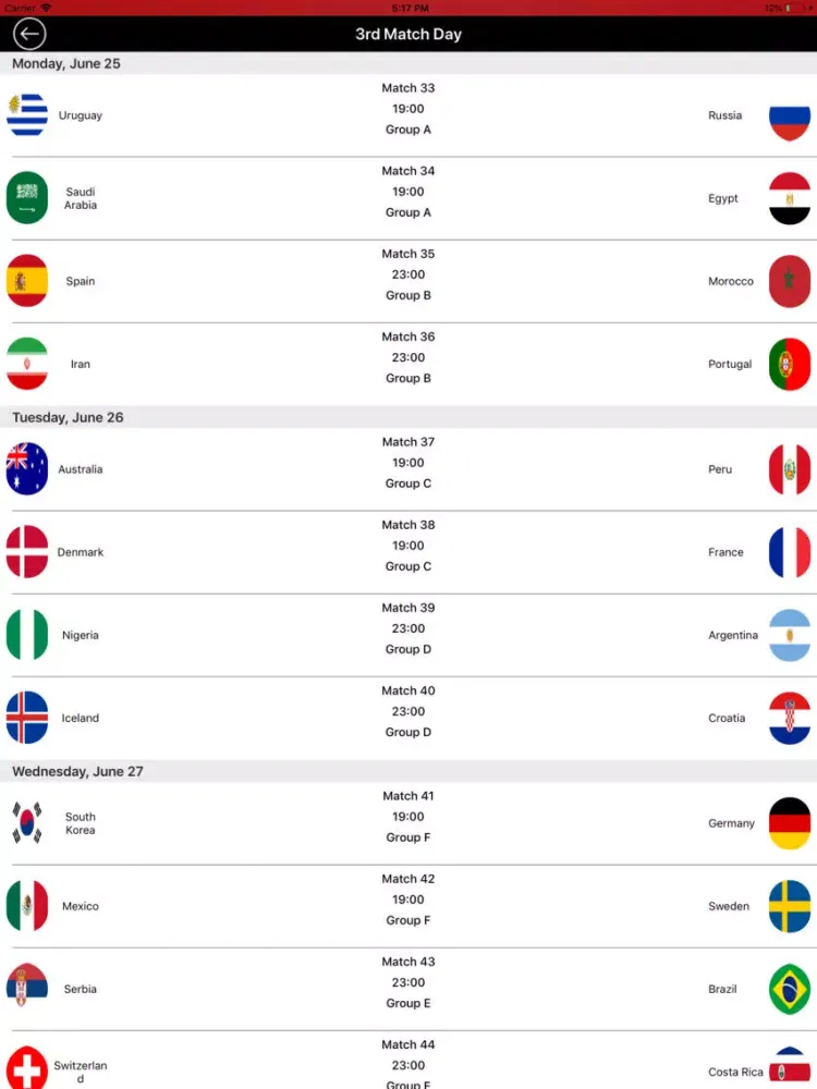 Football WC Schedule 2018 iPad  স্ক্রিনশট