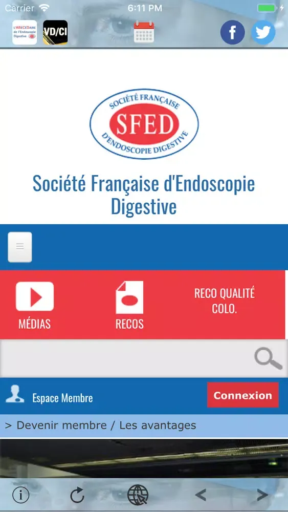 Capturas de tela do Sté Fr. Endoscopie Digestive