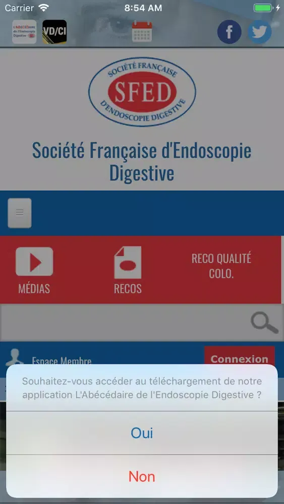 Capturas de tela do Sté Fr. Endoscopie Digestive