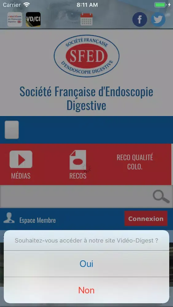 Capturas de tela do Sté Fr. Endoscopie Digestive