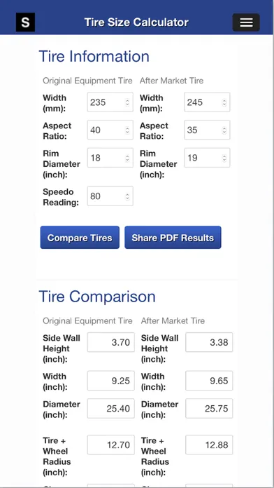 Capturas de tela do Gear Speed and Tire Size