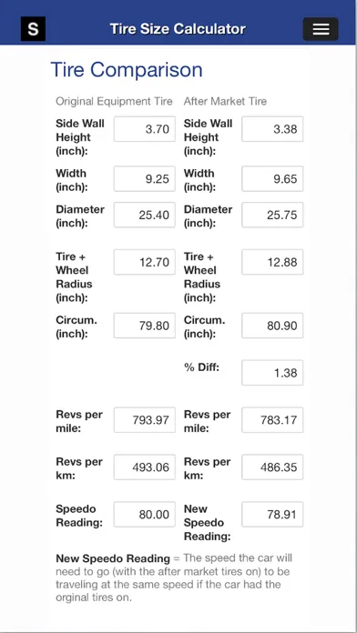 Capturas de tela do Gear Speed and Tire Size