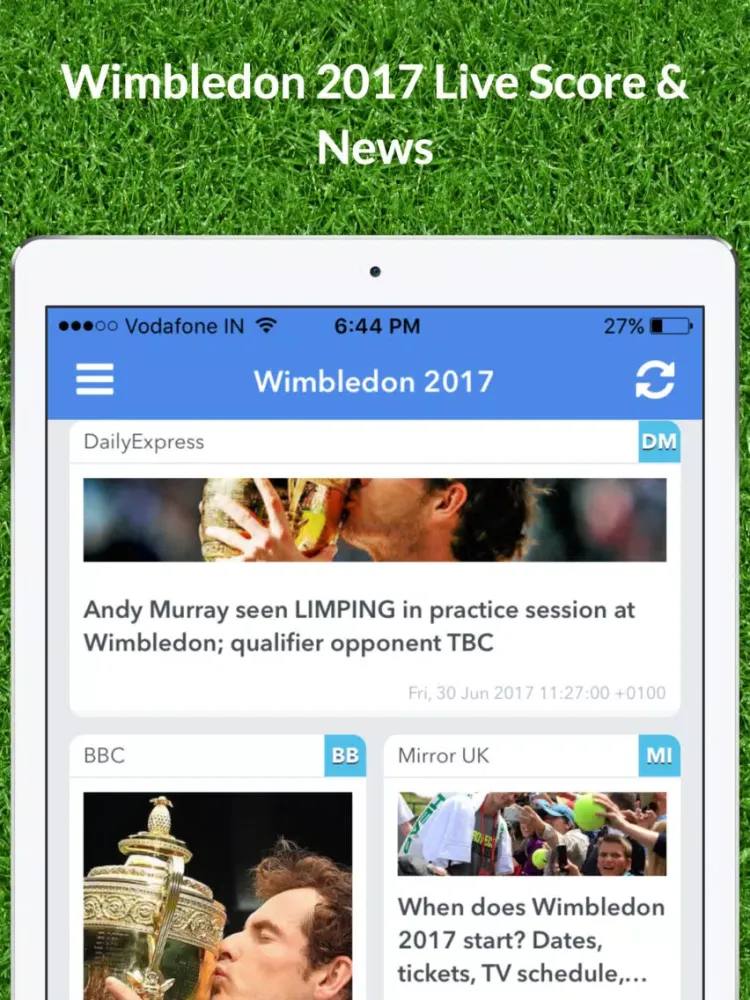 Livescore for Wimbledon 2017 Results and News App iPad  Screenshots