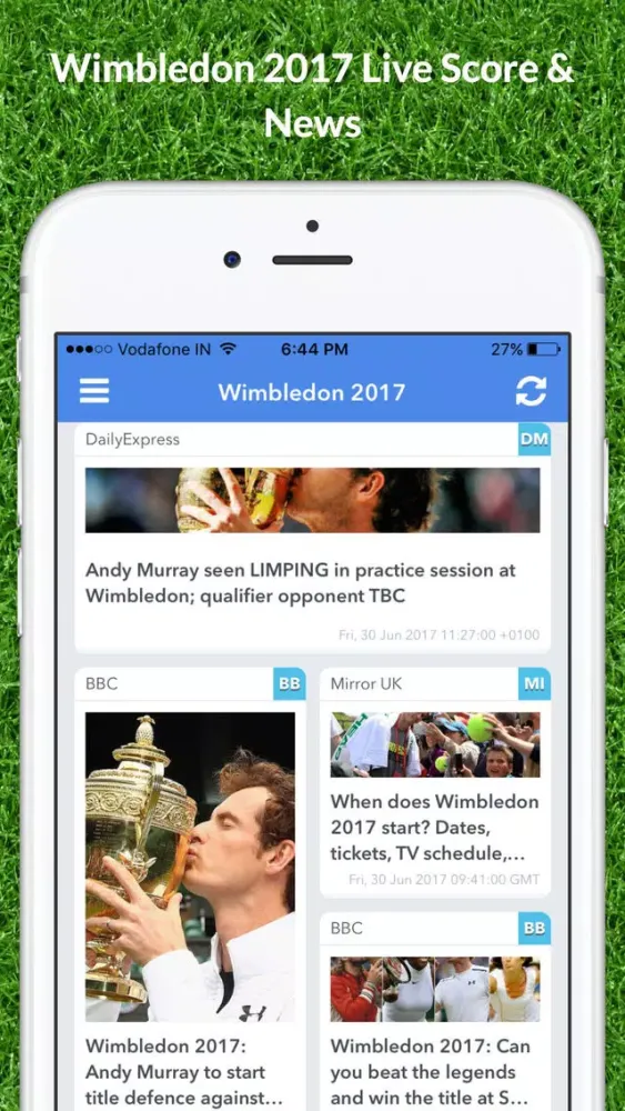 Livescore for Wimbledon 2017 Results and News App Screenshots