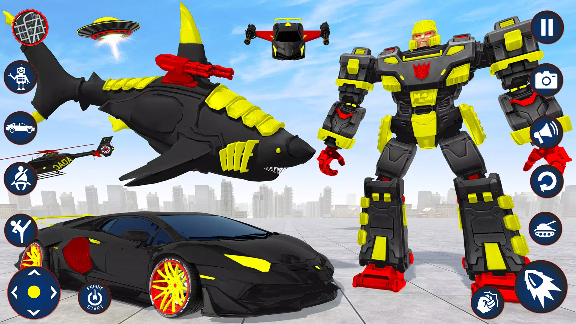 Shark Robot Car Transform Game Screenshots