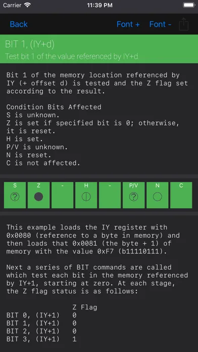 ภาพหน้าจอของ Z80 Reference
