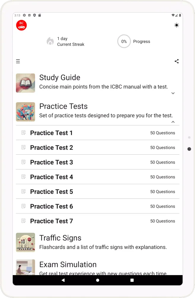 ICBC Practice Knowledge Test 스크린샷