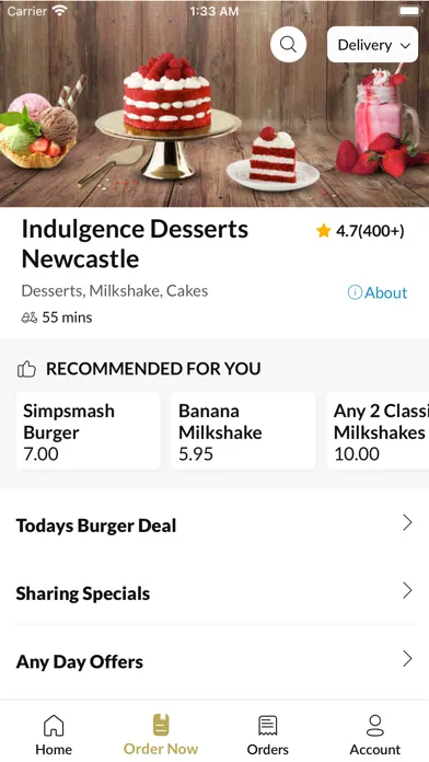 Tangkapan skrin Indulgence Desserts Newcastle