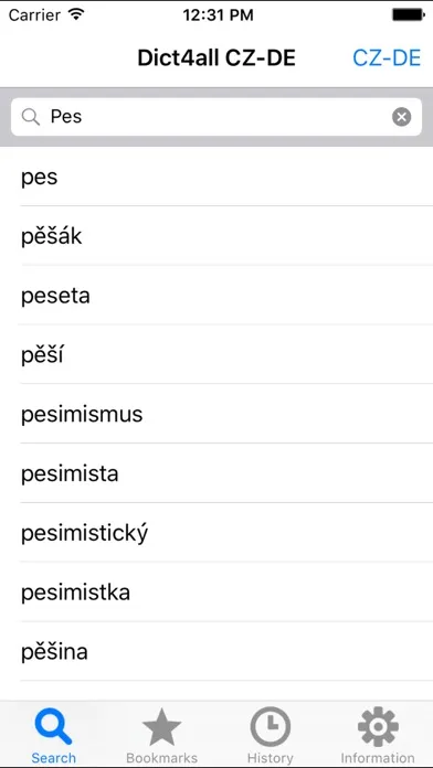 Zrzuty ekranu Czech-German dictionary