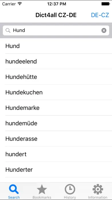 Zrzuty ekranu Czech-German dictionary