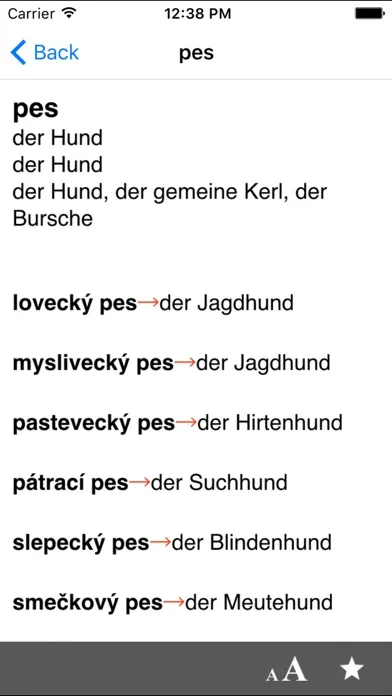 Zrzuty ekranu Czech-German dictionary