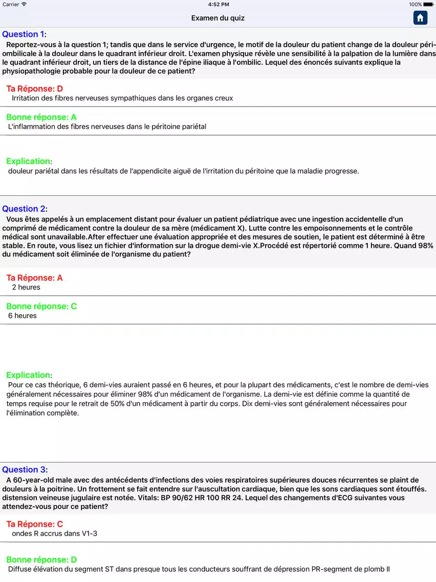 Ảnh chụp màn hình của pathophysiology Quiz Questions in French iPad 