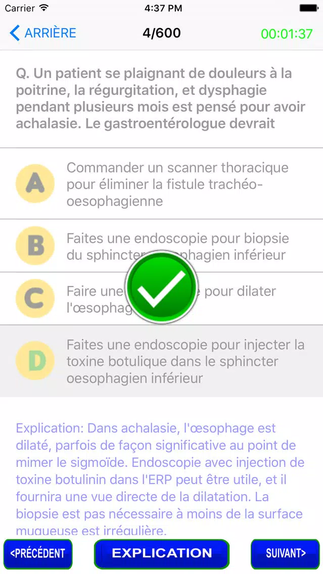 Ảnh chụp màn hình của pathophysiology Quiz Questions in French