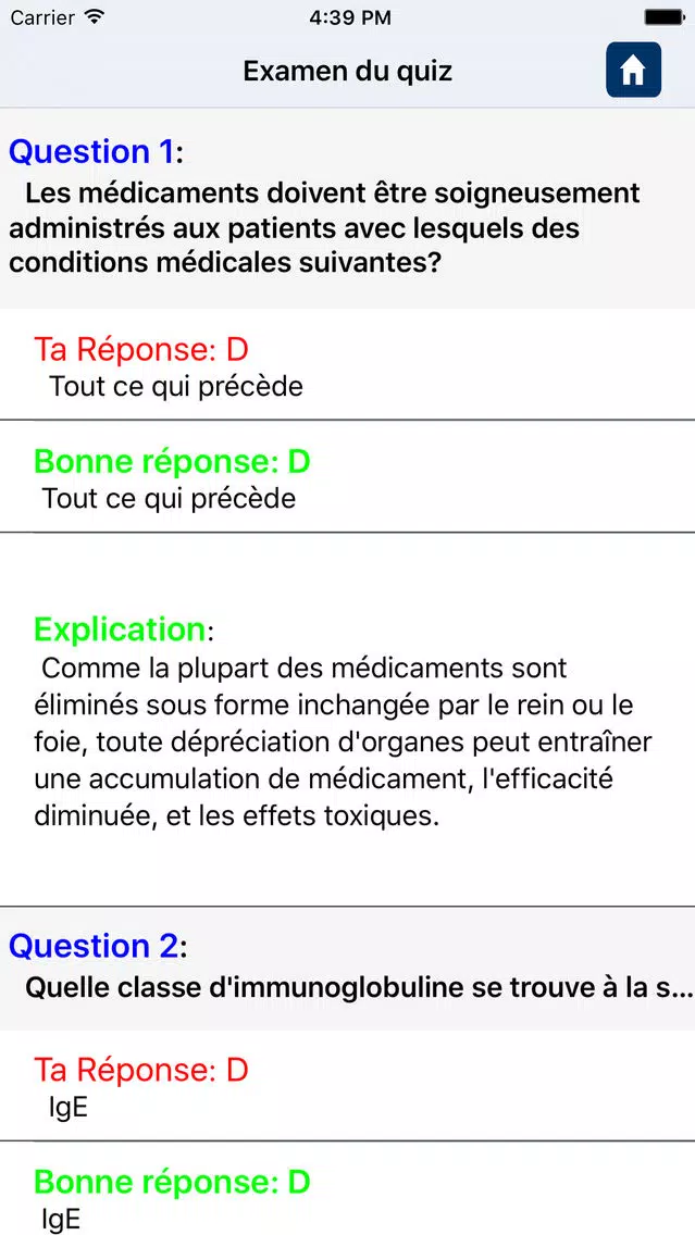 Ảnh chụp màn hình của pathophysiology Quiz Questions in French